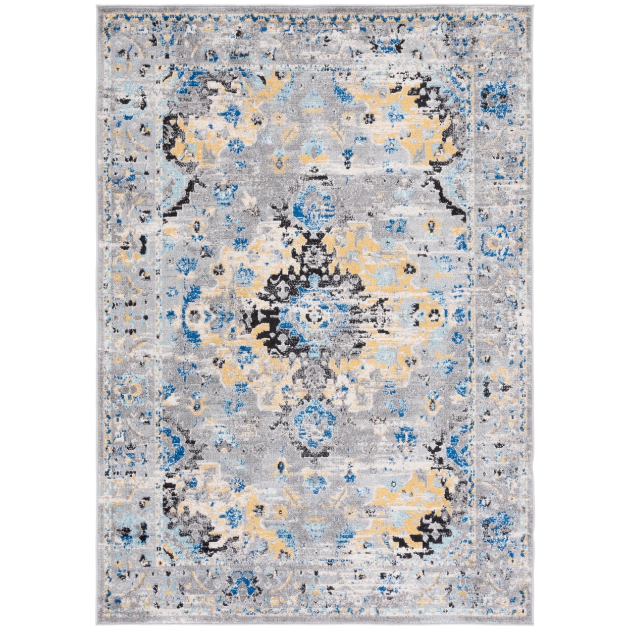 SAFAVIEH Madison Caden Floral Bordered Area Rug, Grey/Gold, 9' x 12'