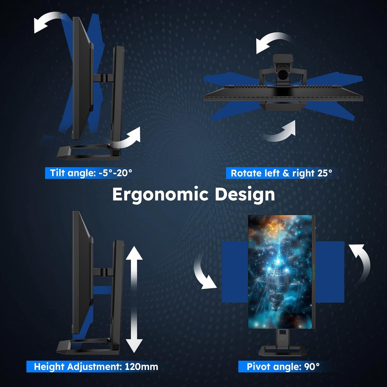 TITAN ARMY 24.5 Inch 240Hz 1440P Gaming Monitor, 2K QHD Computer Gaming Monitor with HDR 500, 1ms Fast IPS, Adaptive Sync, 123% sRGB, Low Blue Light, VESA 100x100, HDMI 2.0/DP 1.4-P2510S PLUS