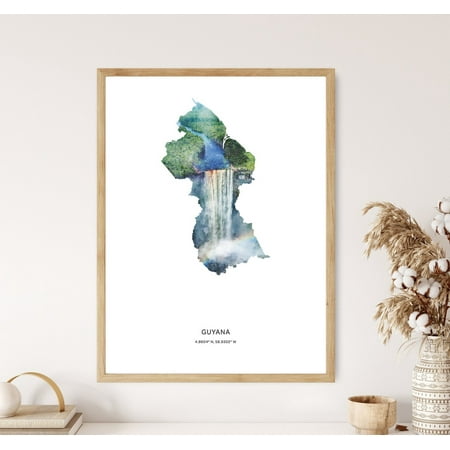 PosterArt Guyana Print, Guyana Wall Art, Map of Guyana, Guyana Poster, Guyana Travel Gift, 8x12 UNFRAMED