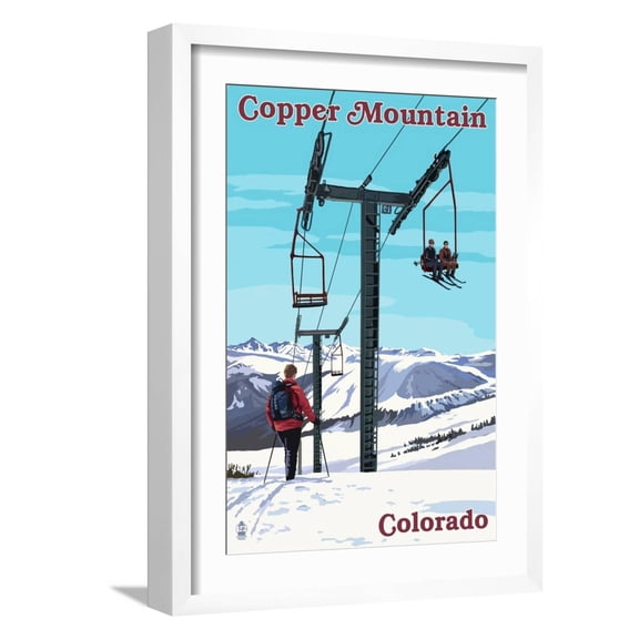 Art.com Copper Mountain, Colorado - Ski Lift Day Scene Art Print by Lantern Press, White Frame Wall Art, 17" x 23"