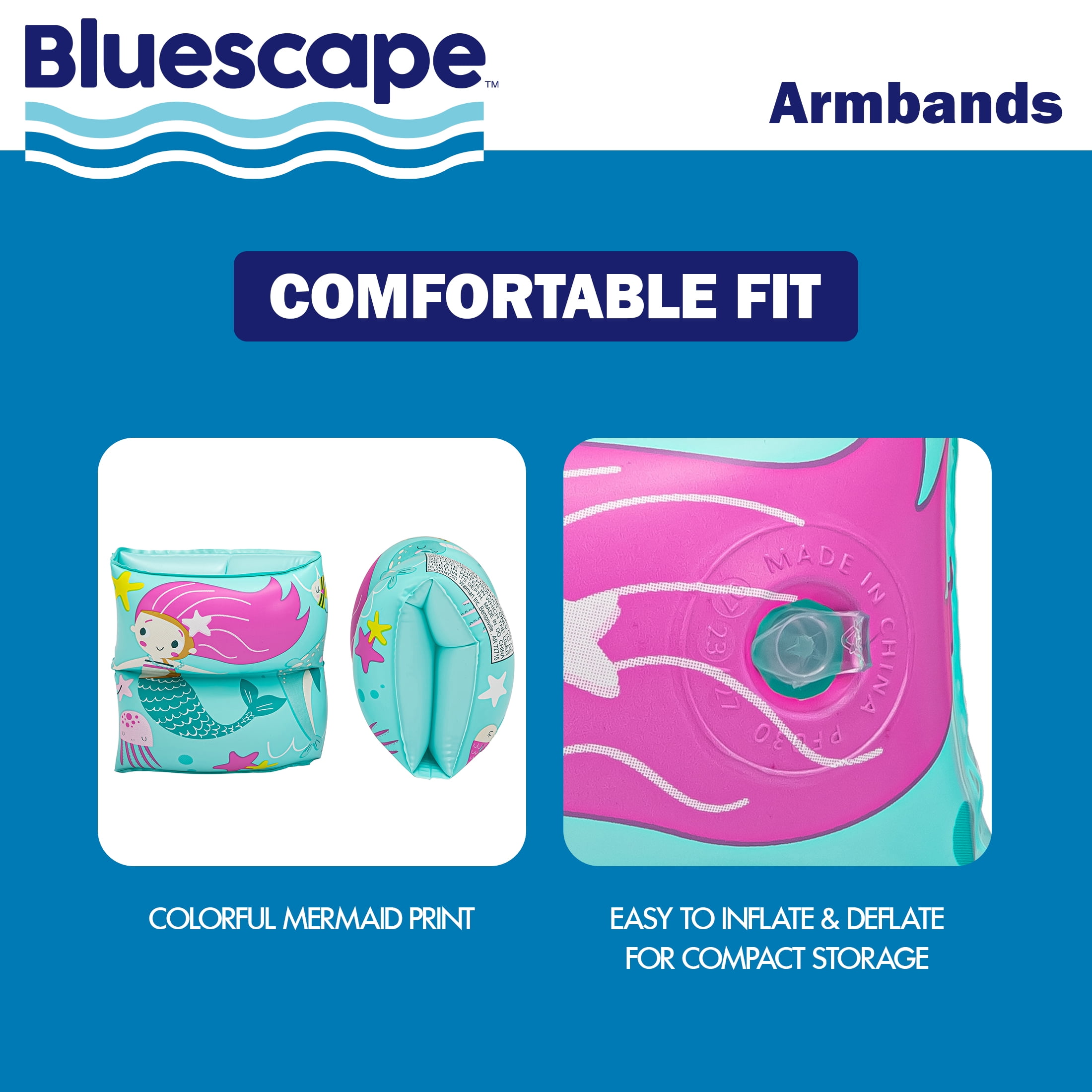 Bluescape Mermaid Inflatable Printed Kids Armbands for Swimming and Floating, Ages 3 to 6, Unisex
