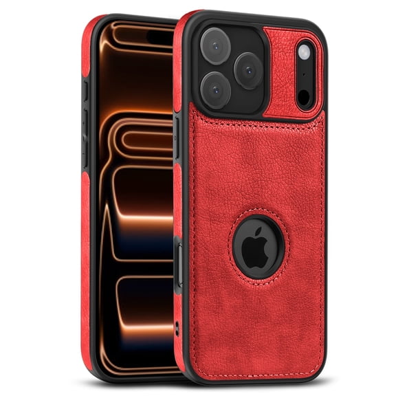 AIOVETEAB Compatible with iPhone 17 Pro Max Case Premium Leather TPU Hybrid Case Cover,Red