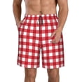 thumbnail image 1 of Saiise Maillot de Bain à Carreaux Rouges pour Hommes, Short de Bain Hawaïen avec Poches-3TG, 1 of 6