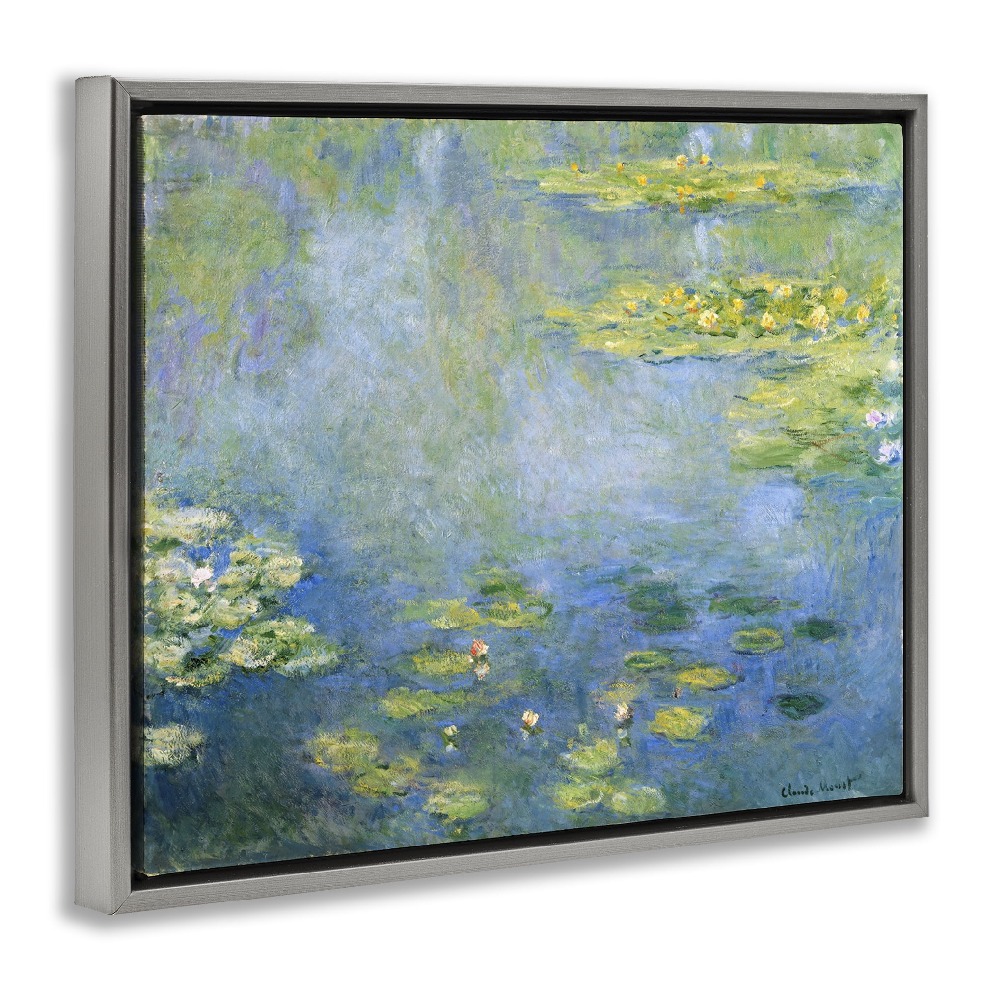Stupell Industries Classical Monet Green Water Lilies Landscape & Nature Painting Gray Floater Framed Canvas Art Print Wall Art, 21 x 17