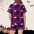 thumbnail image 4 of RUTAYY Girls Pajama Set Short Sleeve Top and Shorts Halloween Bat Moon Graphic Comfortable Nightwear Dark Purple, 4 of 5