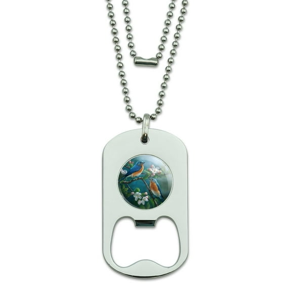 Eastern Bluebirds Blue Birds Thrush Military Dog Tag Bottle Opener Pendant