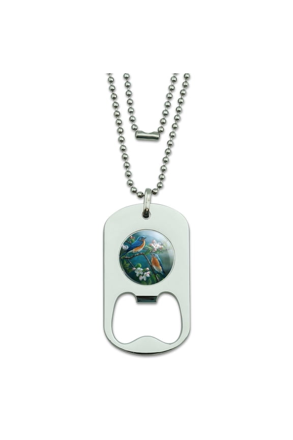 Eastern Bluebirds Blue Birds Thrush Military Dog Tag Bottle Opener Pendant