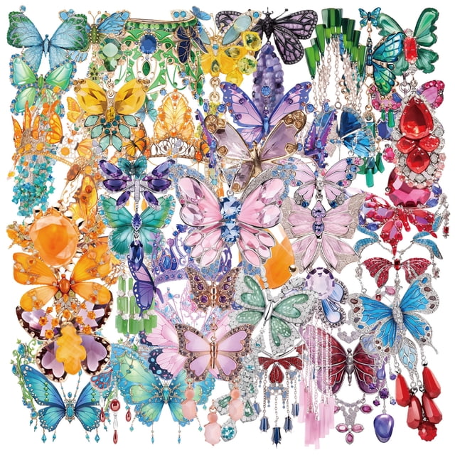 Pegatinas con forma de mariposa, PET, transparentes, 50 unidades