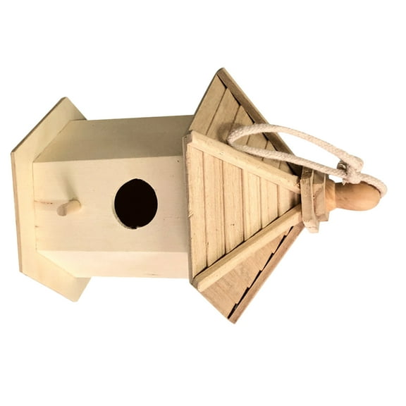 Worgeous Wood Bird House Pendant Wooden Bird Cage Idyllic Decorative Hanging Bird Nest Home Ornament