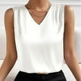 thumbnail image 2 of Women's Summer V-Neck Satin Sleeveless Vest Top - Solid Color Casual Breathable Polyester Blouse, 2 of 6