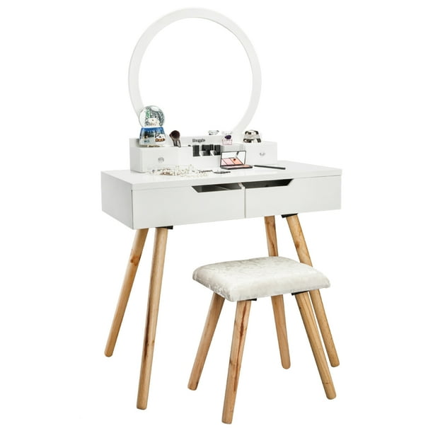 Shop online for all your home improvement needs: ubesgoo white wooden vanity table set with round mirror 4 drawers makeup cosmetic beauty vanity dressing table set