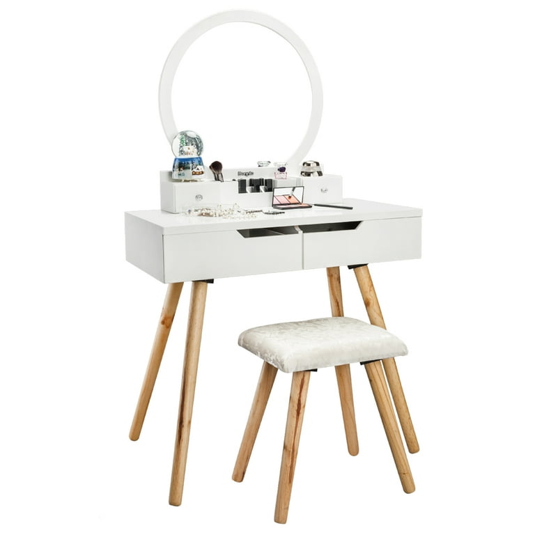 Ubesgoo White Wooden Vanity Table Set, White Wooden Vanity Desk
