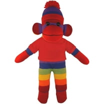 Made by Aliens 10 Inch Rainbow Sock Monkey with Tee Plush Stuffed Animal Personalized Gift - Custom Text on Shirt - Great Present for Mothers Day, Valentine Day, Graduation Day, Birthday (Red)