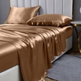 thumbnail image 3 of Reliable Bedding 4 piece Sheet Set, Silk Satin Sheet Set, Extra Soft Silky Sheets, Royal Luxury Sheet Set 24" Deep Pocket, Wrinke Free (Brown,Twin ), 3 of 6