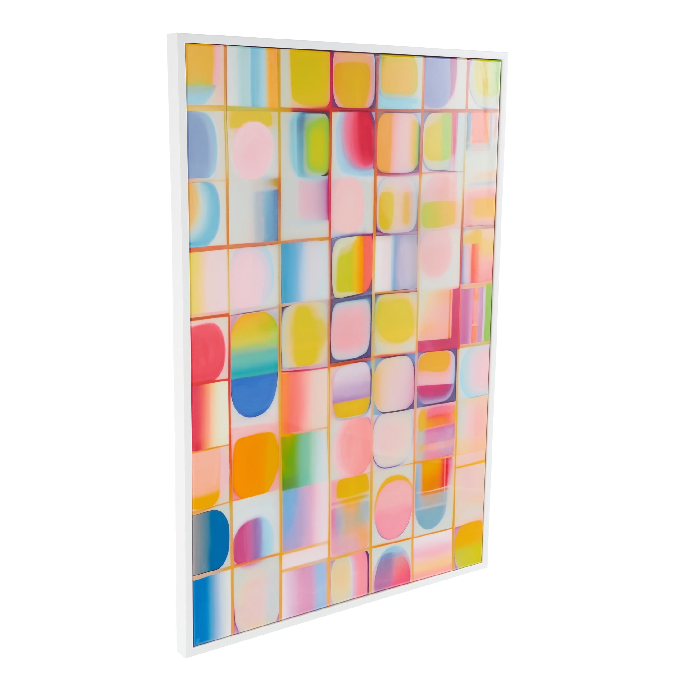 33" x 49" Ombre Square Pop Art Geometric Framed Wall Art with White Frame, by DecMode