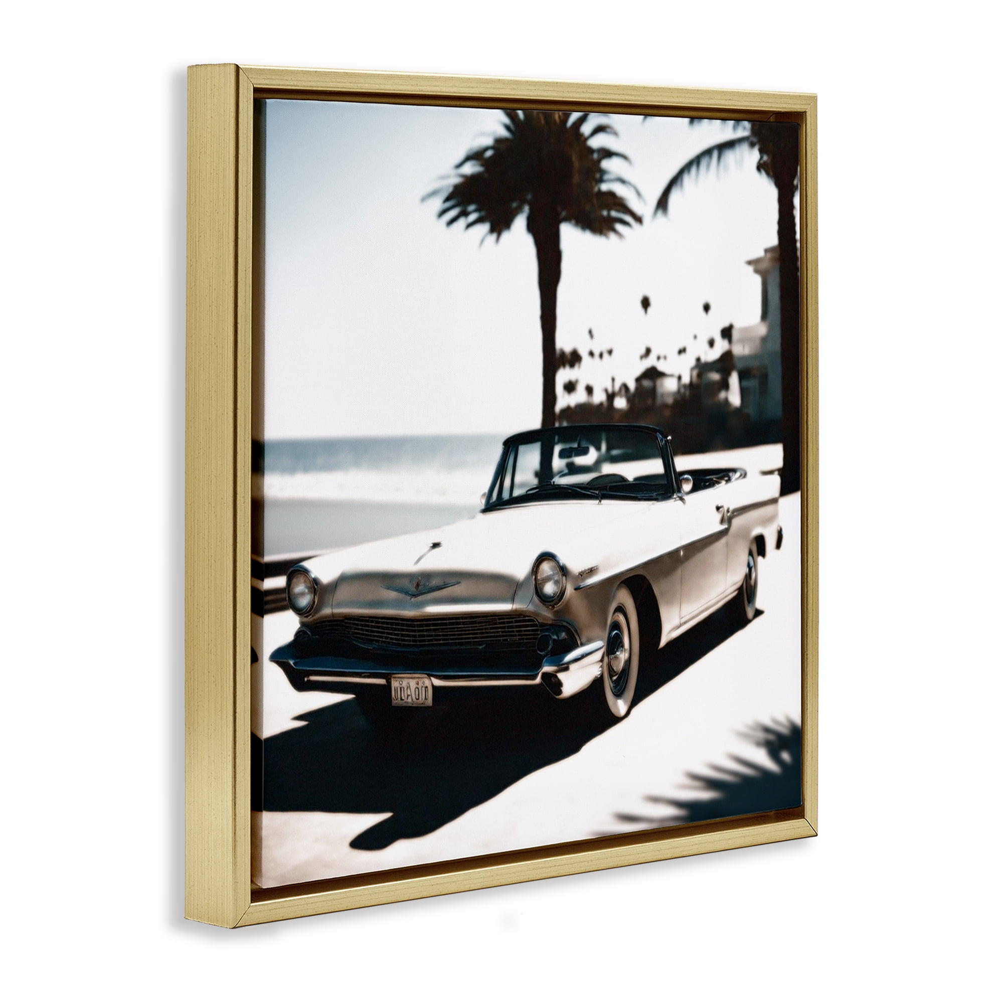 Stupell Industries California Cruise Antique Car Transportation Painting Gold Floater Framed Canvas Art Print Wall Art, 25 x 25