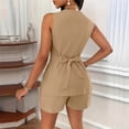 thumbnail image 3 of VIWORLD Women's 2-Piece Sleeveless Vest Shorts Set V-Neck Button Down Casual Matching Suit Summer Outfit Dark Khaki，M, 3 of 5