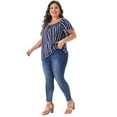 thumbnail image 3 of DARING DIVA Women's Plus Off Shoulder Boho Casual Blouse 3X Dark Blue, 3 of 6