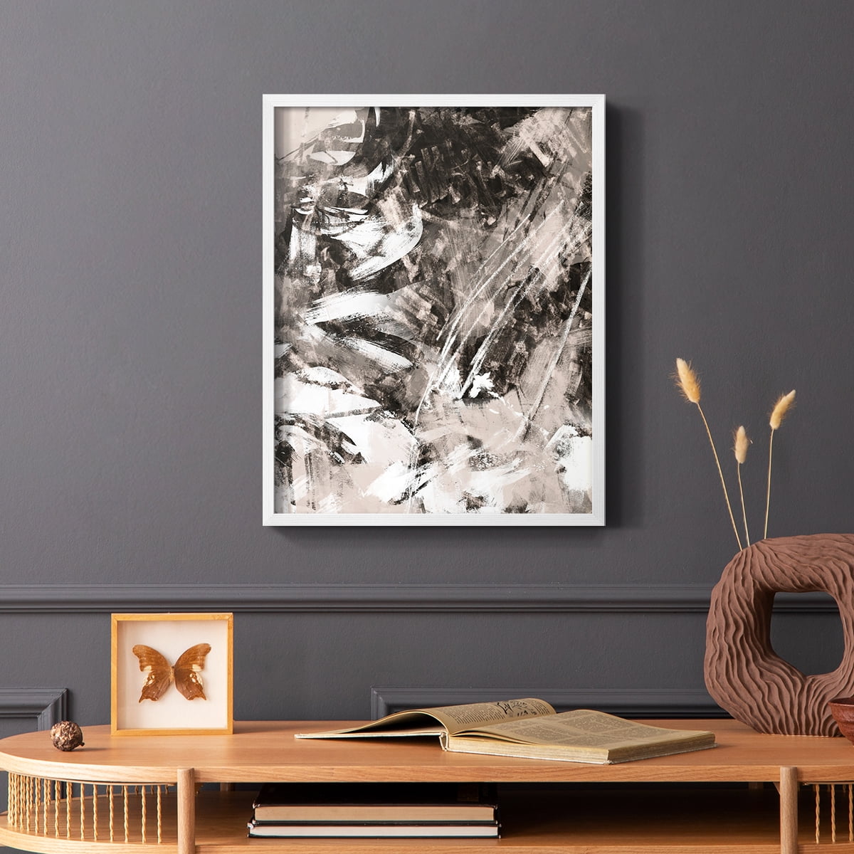 Blush Blackboard II Framed Print in White Solid Wood Framed Print No Nail Hanging