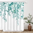 thumbnail image 3 of Navy Blue Eucalyptus Shower Curtain, Watercolor Plant Leaves with Floral Bathroom Shower Curtain Set with Hooks, 72x72, 3 of 6