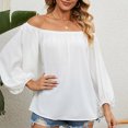 thumbnail image 4 of cfhntfmh Going out Tops for Women Trendy Chiffon off Shoulder Shirts Soft Long Sleeve Pleated Flowy Solid T-Shirts, 4 of 7