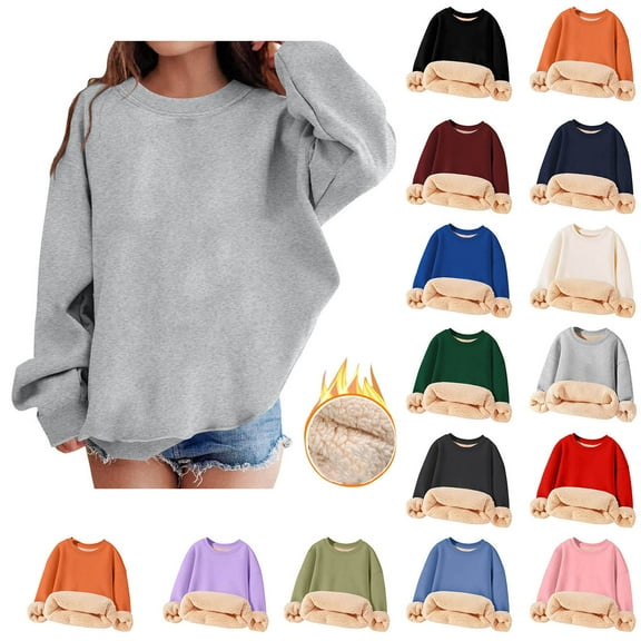 Dvprdro Girls Fleece-Lined Crewneck Sweatshirt Winter Unisex Thick Warm Casual Pullover Top Kids' Cozy Oversized Long Sleeve Shirt