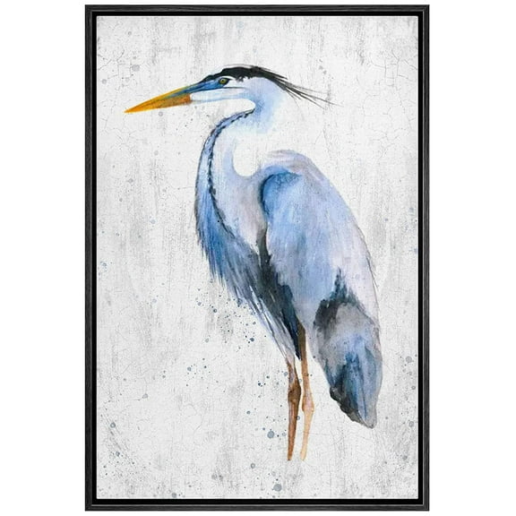 wall26 Framed Canvas Print Wall Art Pastel Blue Watercolor Crane Bird Nature Wilderness Illustrations Modern Art Decorative Rustic Relax/Calm for Living Room, Bedroom, Office - 16"x24" Blac
