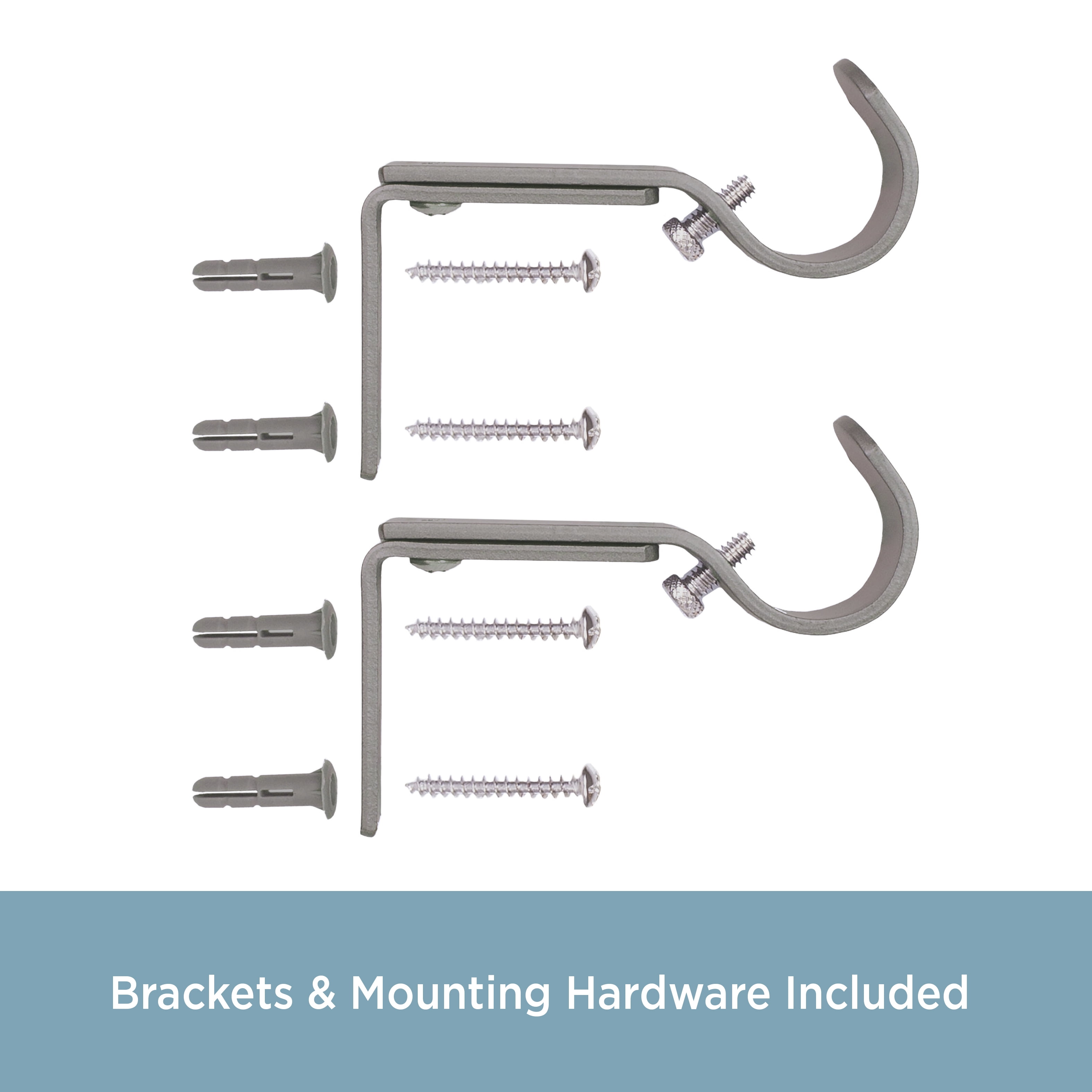 Kenney 1" Adjustable 3.5-4.5" Curtain Rod Mounting Brackets, Set of 2, Pewter