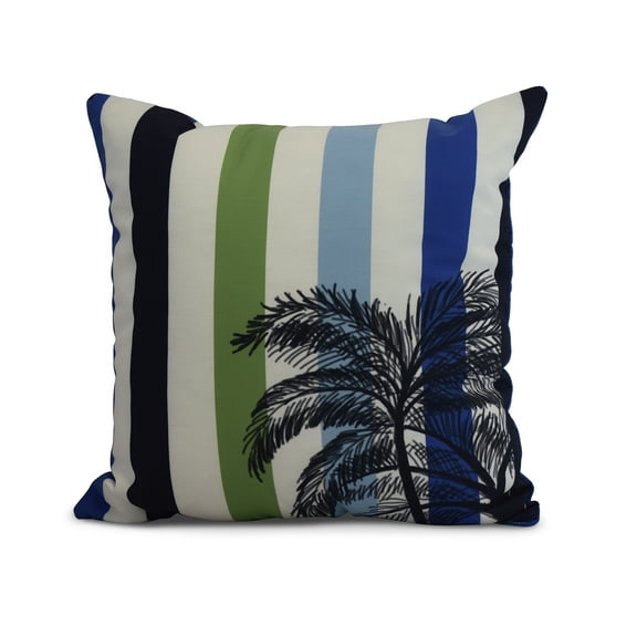 Simply Daisy, 18" x 18" Thin Stripe Palm, Stripe Print Outdoor Pillow, Green
