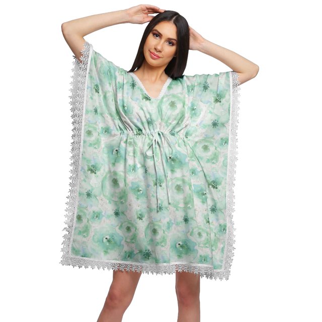 Moomaya Robe Courte de Caftan de Plage, Robe de Couverture Imprimée, Kaftan pour Femmes, Tenue de Plage, Couverture