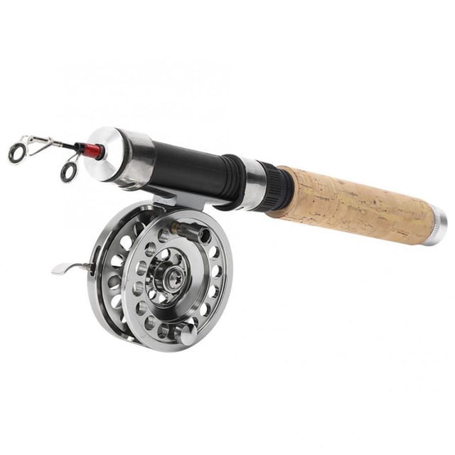 Fishing Rod Reel Mini Ice Combo Lightweight Portable Metal Telescopic Ice Fishing Reel with Wooden Handle Rod with/without Guide ,Rigid Aluminum Skeletal Frame