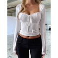 thumbnail image 5 of Women's Long Sleeve V-Neck Lace Top Y2K Hot Girl Style Vest T-Shirt Autumn and Winter Outing Fashion Clothing White XL, 5 of 7