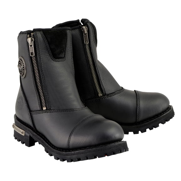 Milwaukee Leather MBM102 Men's Black Smooth Double Sided Zipper Entry Motorcycle Leather Boots 10