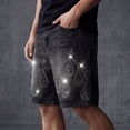 thumbnail image 4 of QQZ Relaxed Fit Denim Shorts Men, Rhinestone Flame Pattern Knee Length Jean Shorts for Hip Hop Party, Street Wear and Casual Outings, 4 of 5