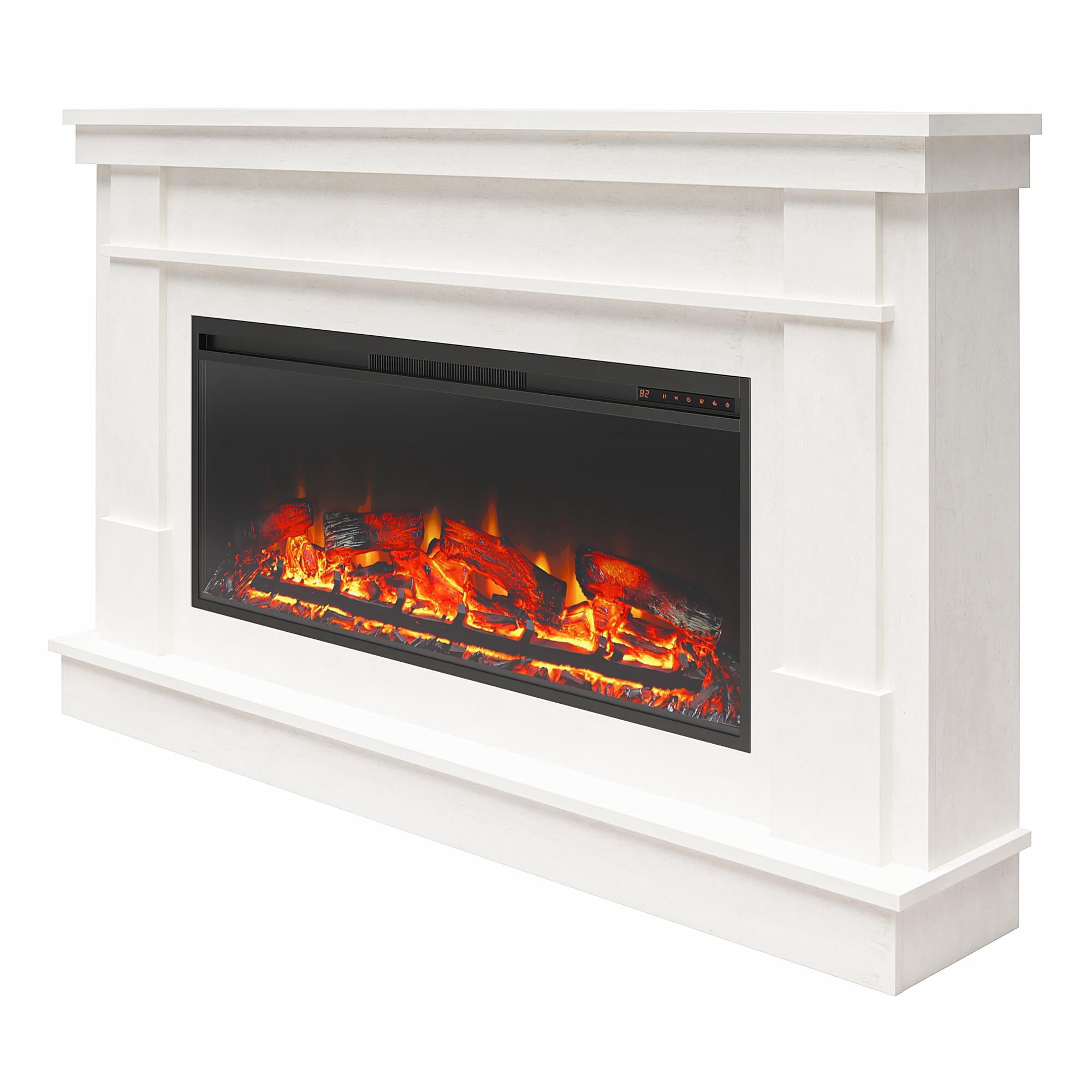 Elmcroft Wide Mantel with Linear Electric Fireplace, Plaster