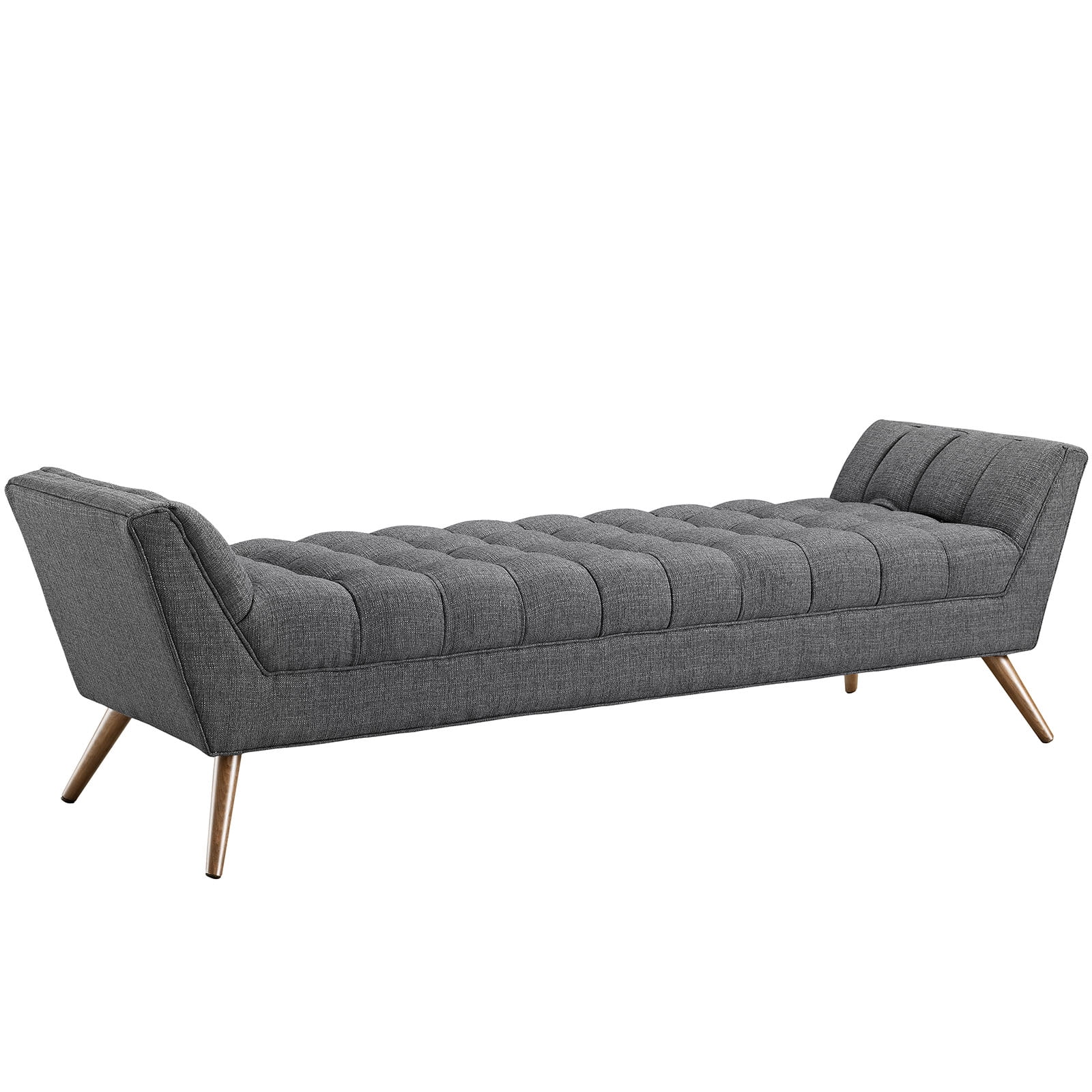 Elegant Gray Tufted Fabric Bench with Tapered Beech Wood Legs