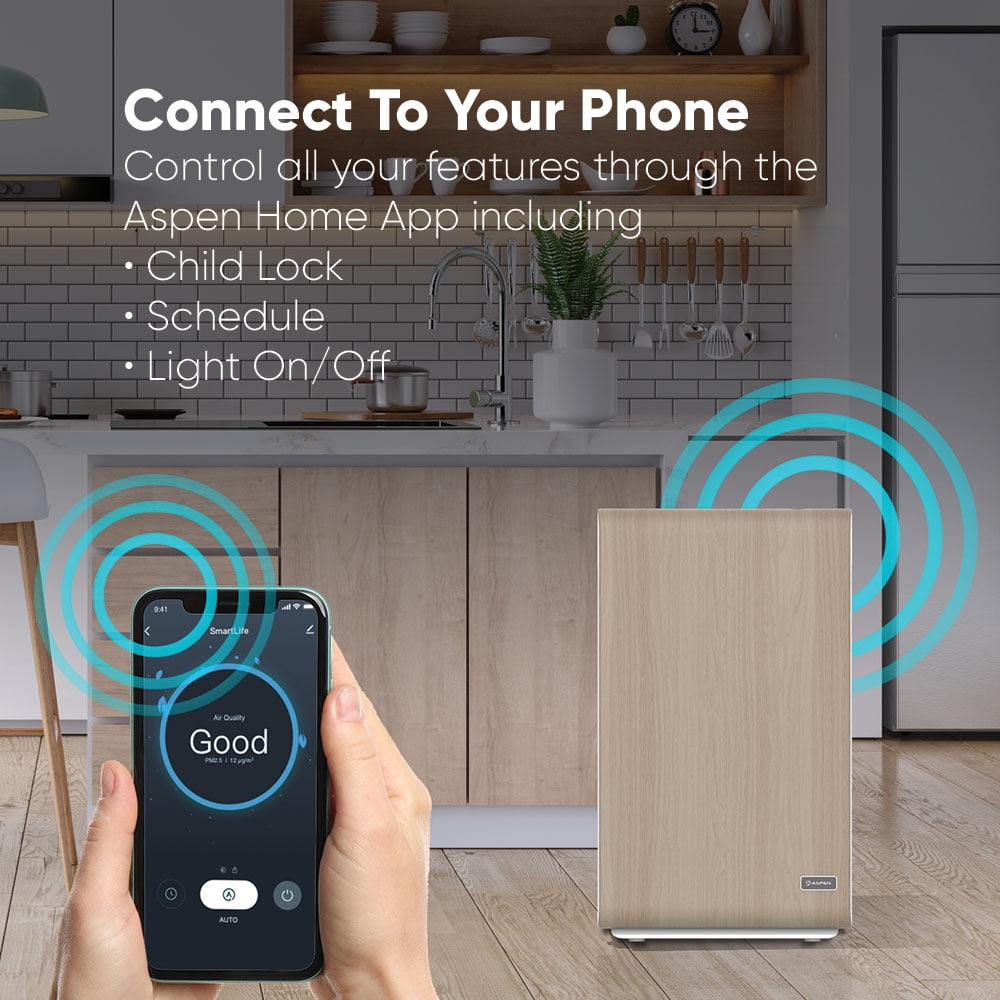 THE ASPEN Smart Air Purifier with Extra Panel in Walnut for Large Rooms (Max 1500 Sq.Ft), H13 True HEPA Filter with PM2.5 Sensor/Alexa & Google/App Control/ Scheduling/ Removes 99.97% Particles