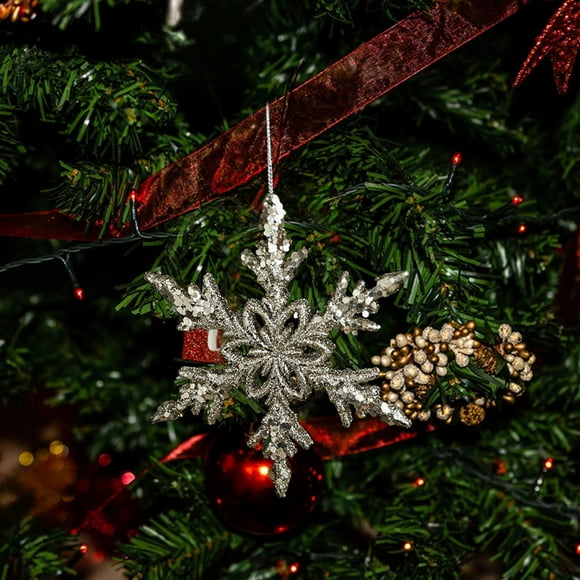 Colgante navideño de copo de nieve brillante para decorar el árbol de Navidad | Decoración navideña colgante para árbol, corona o guirnalda