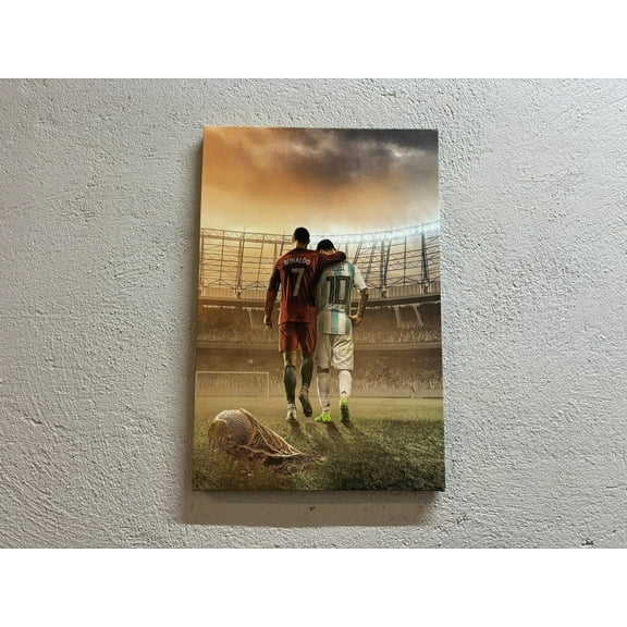 Lionel Messi Poster, Motivational Canvas Art, Sport Poster, Lionel Messi Cristiano Ronaldo, Trendy Canvas Art, Cristiano Ronaldo Poster, Canvas Wall Decor - Natural Framed