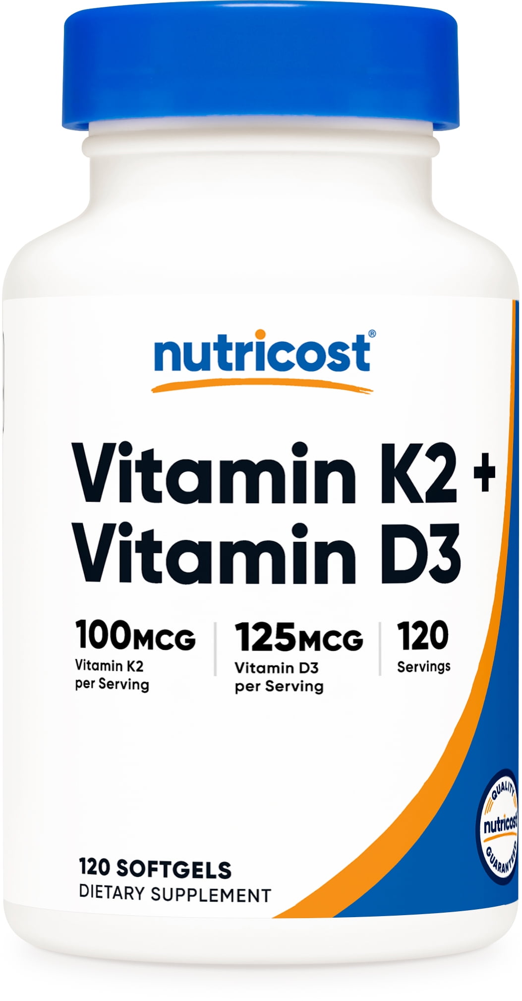 Nutricost Vitamin K2 (100mcg) + Vitamin D3 (5000 IU) 120 Softgels - Gluten Free and Non-GMO Supplement