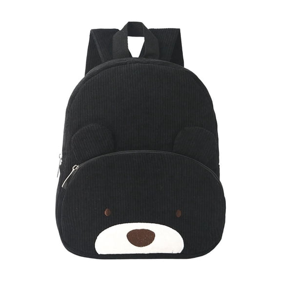Bear Backpack, Portable Sturdy Corduroy Cute 3D Bear Backpack, for Playdate at the Park, Weekend Trip, or Travel (Black)