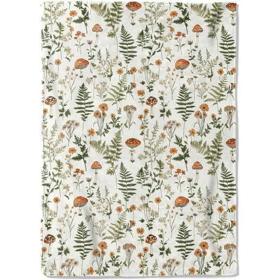 Botanical Fleece Blanket - 40x50in Mushroom Fern Wildflower Throw Blankets,Soft Cozy Lightweight, Ideal for Living Room Home Nature Decor and Kids Women Girls Spring Gifts