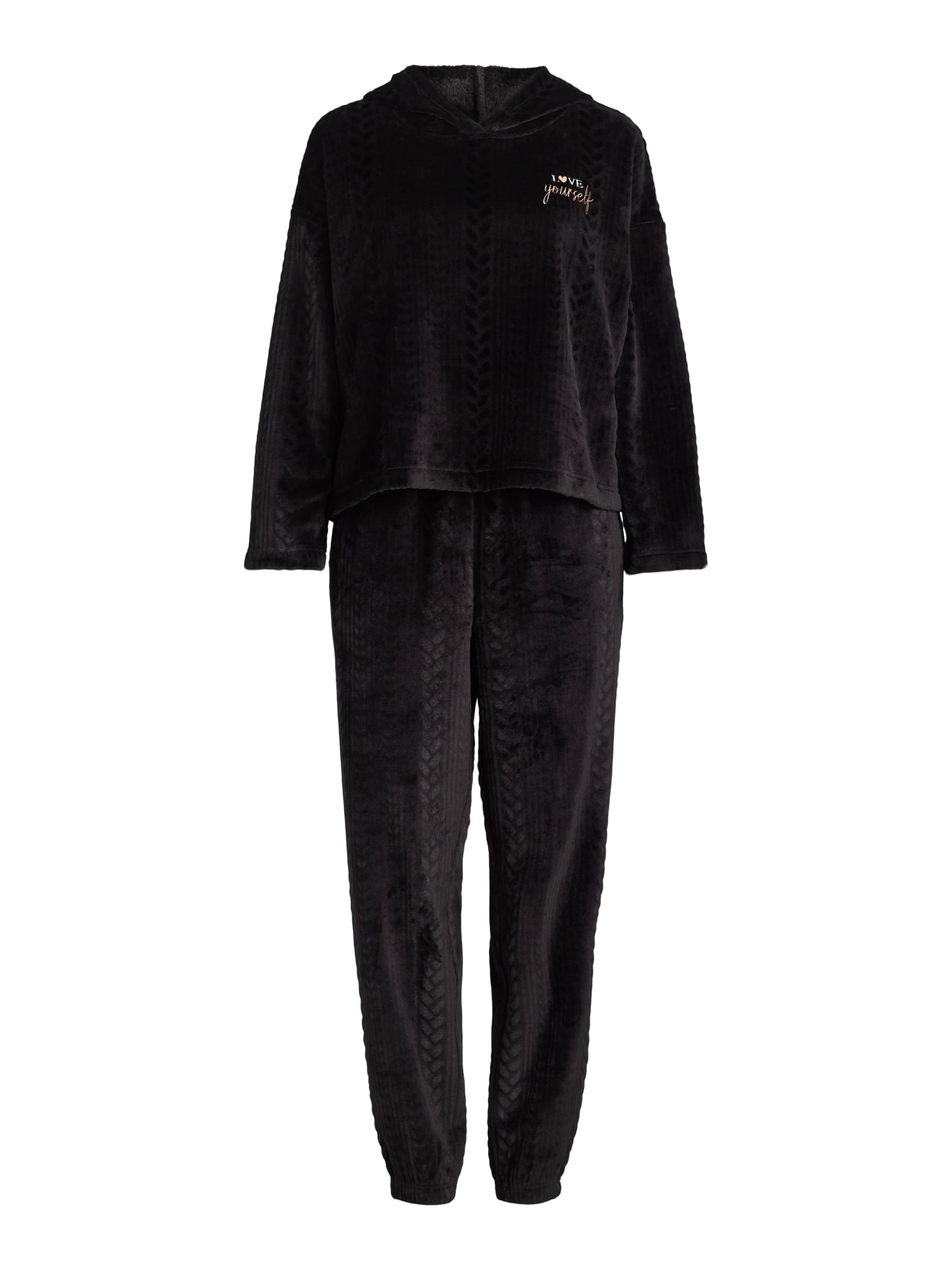 Joyspun Women's Plush Hoodie and Joggers Pajama Set, 2-Piece, Size XS-3X