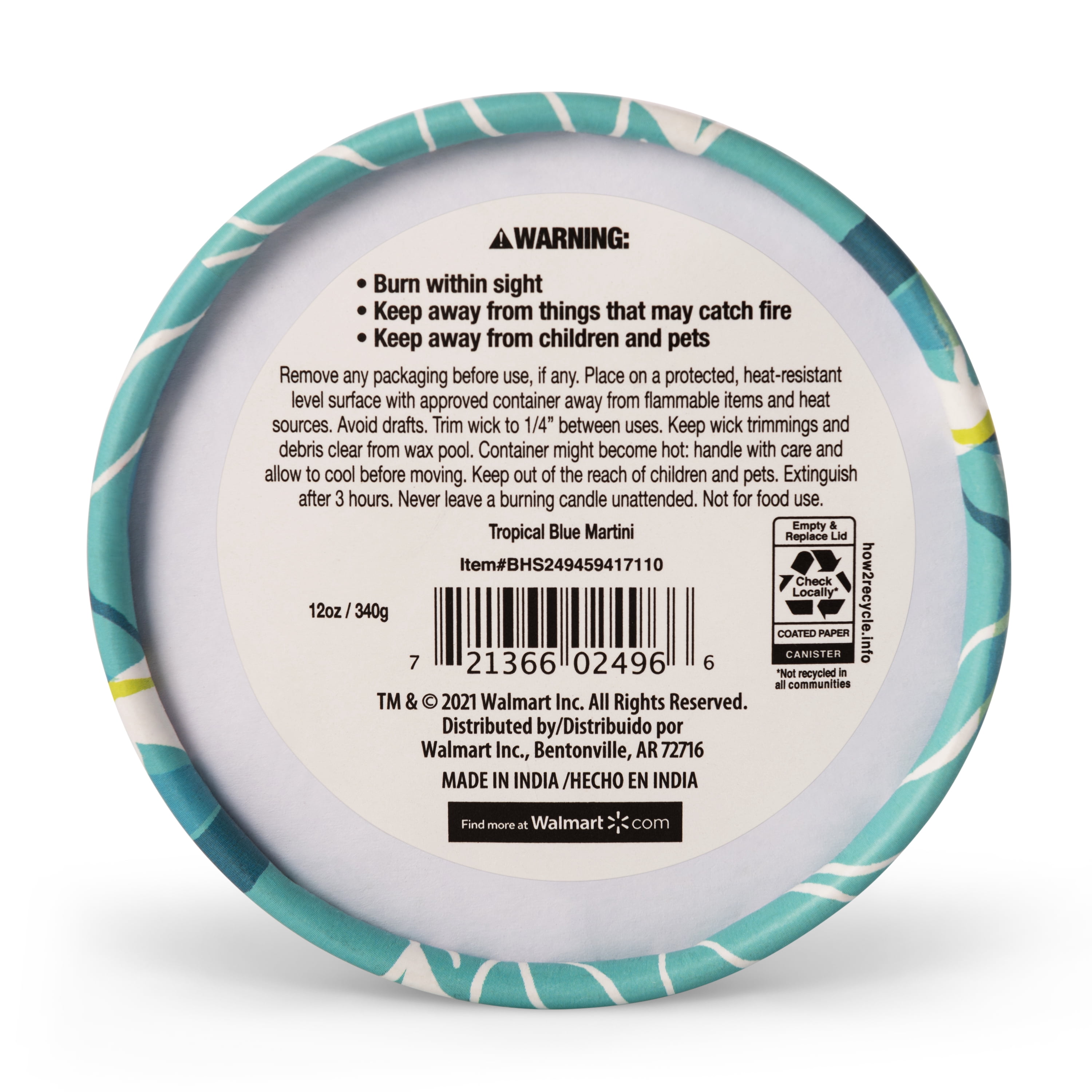 BHG 12 oz Jar Tropical Blue Martini