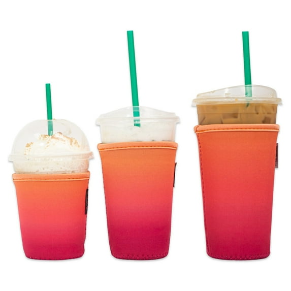 3-Pack (16-32oz) Reusable Neoprene Insulator Sleeve for Iced Coffee or Cold Beverage Cups (Sunset Smooth)