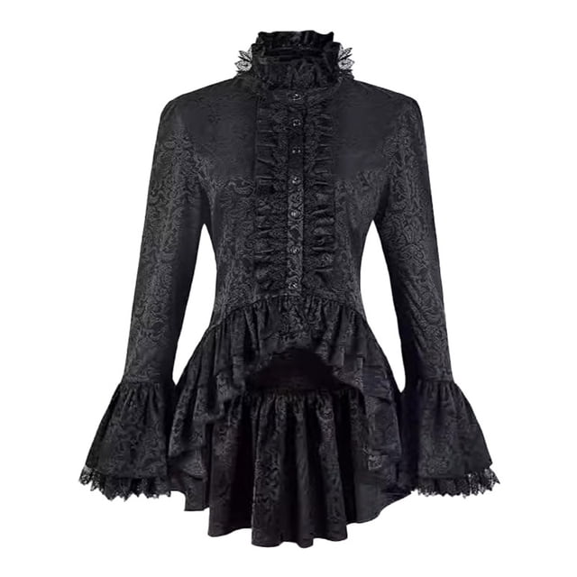 Gothic Court Blouse en Dentelle Col Montant Manches Trompette Robe Élégante Historique
