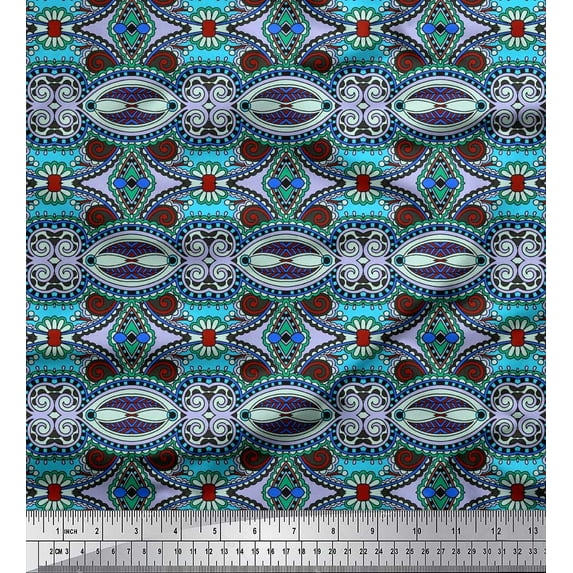 Soimoi Poly Georgette Fabric Leaves & Paisley Ethnic Printed Craft Fabric by The Yard 52 Inch Wide