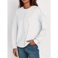 thumbnail image 5 of Women Oversized Sweaters Batwing Long Sleeve Fall Outfits Crewneck Casual Knit Side Slit Pullover Top White XXL, 5 of 8