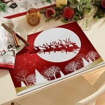 LHWEN Red Christmas Placemats 32x21 cm Winter Snowflake Holiday Table Mats Washable Polyester Linen Dining Decor and Wrinkle-Proof Seasonal Placemats Ideal for Family Gatherings Parties