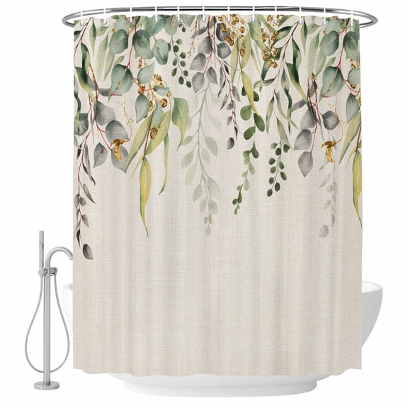 Eucalyptus Leaves Shower Curtain Set - 48" x 72" Washable Bathtub Curtain with 12 Hooks, Green Summer Botanical Rustic Waterproof Fabric Stall Shower Curtains for Bathroom/Bathtub Décor